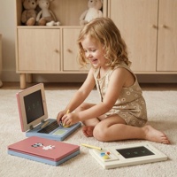 Ensemble d'ordinateur portable et de tablette en bois avec lettres magnétiques, jeu interactif Montessori, ordinateur pour enfants pour l'apprentissage de l'alphabet