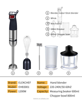 1200W staafmixer 5-in-1 met variabele snelheid, roestvrij staal, 18000 RPM, BPA-vrij, heavy-duty keukenmachine