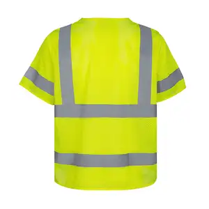 ANSI Construction Road Warning Night Workwear Uniform Reflective Hi Viz Zipper Chaleco Mesh Safety Short Sleeve Vest