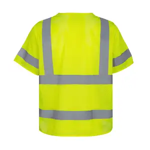 Roupa de trabalho noturna ANSI para construção, uniforme de segurança com zíper Hi Viz reflexivo, colete de malha Chaleco de manga curta