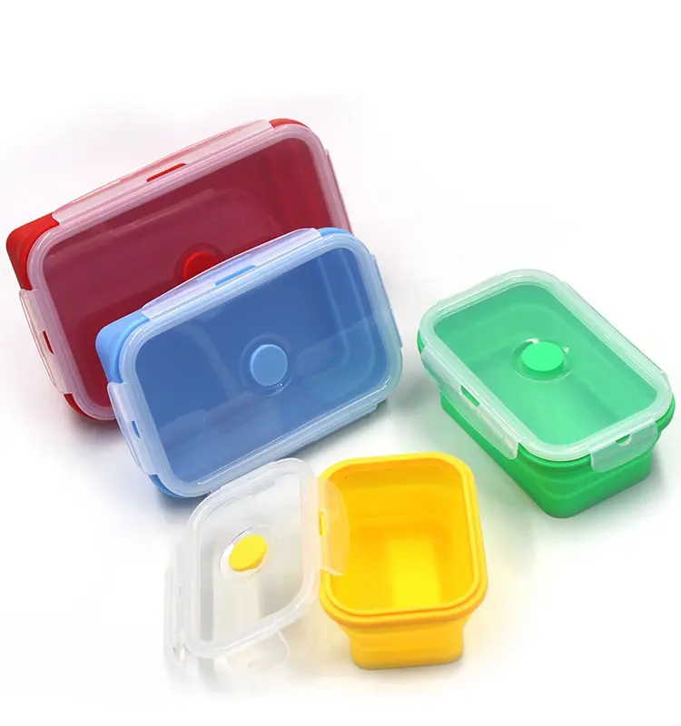 Reusable Collapsible Silicone Food Lunch Storage Containers With Plastic Lids