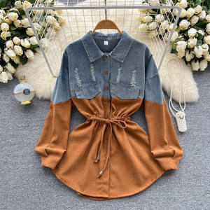 เดรสแขนยาวสำหรับผู้หญิงกระโปรงสั้นผ้าเดนิม - Product Image 3