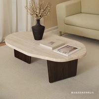 Table basse en bois massif et marbre de style Wabi-Sabi, style italien minimaliste, finition peinture pulvérisée, pour petit appartement, salon, balcon