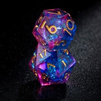 Lot de 7 dés de jeu DND personnalisés gravés D6 D12 D20 en or brillant, livraison rapide, dés en résine dégradé violet et bleu