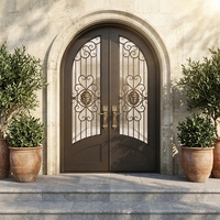 Porte d'entrée extérieure en fer forgé à double battant, modèles de portes d'entrée