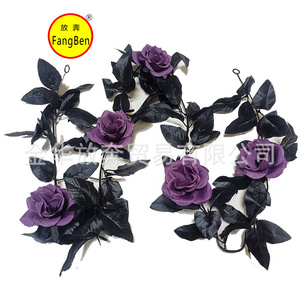 Guirlande de roses artificielles non contrôlée, 172 cm de long, en tissu polyester, feuilles noires et roses, pour la décoration intérieure et les accessoires extérieurs - Product Image 3
