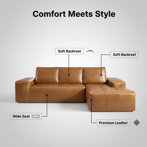 Canapé modulaire en forme de L, sectionnel, en similicuir marron, sans structure, avec chaise longue et assise profonde, style villa moderne, écologique, effet nuage - Product Image 5
