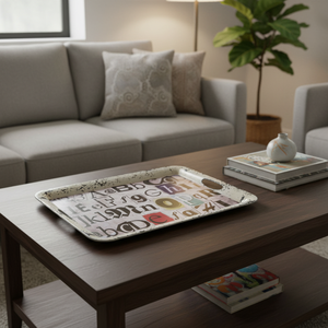 Vassoio Decorativo HMS 20\" Elegante e Raffinato in Metallo Bianco, Nero, Oro e Rosso per Esposizione e Servizio, Modello AL1164, Prodotto in Cina - Product Image 3