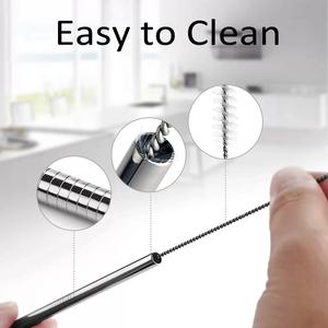 หลอดสแตนเลส 215*6 มม. แบบตรงและแบบงอ พร้อมแปรงทำความสะอาด ใช้ซ้ำได้สำหรับแก้วน้ำ - Product Image 3