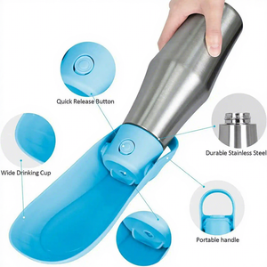 Waterproof Stainless Steel <b>Dog</b> Water Bottle for Travel, Portable 14oz Insulated Pet Drink Cup with Leak Proof <b>Button</b> for Outdoor - Product Image 4