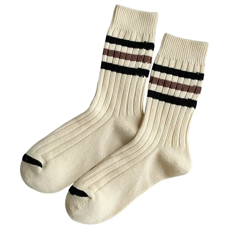 Mode rayé chaussettes épais aiguille bas laine coton équipage hiver chaussettes femmes