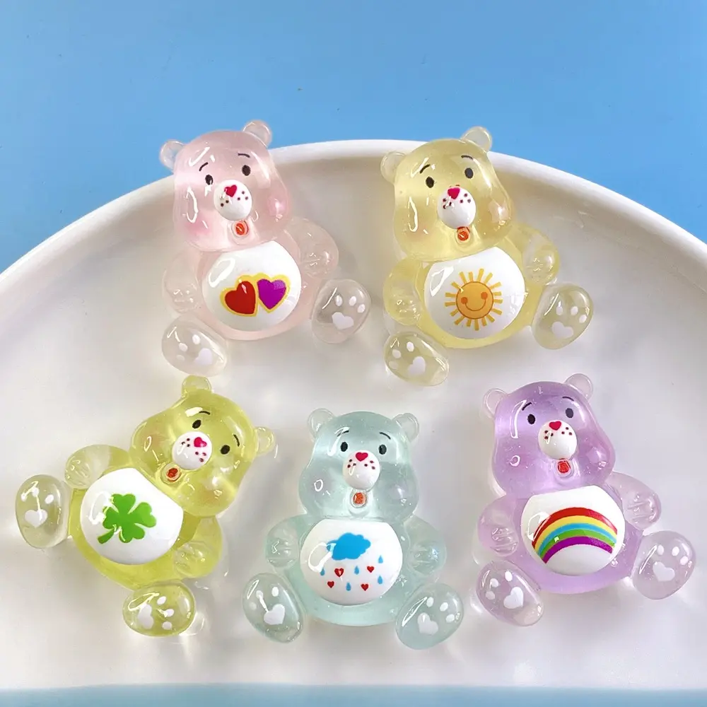 Big Resin Charms Care Bear Brilho Tamanho Grande no Escuro Rainbow Bear Decoração Diy