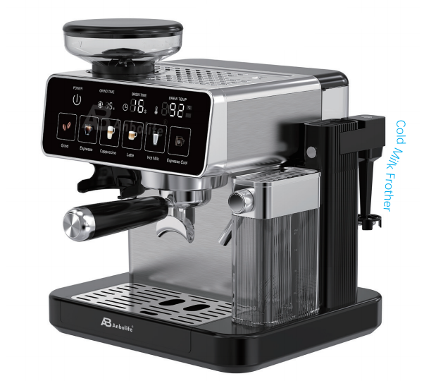 Anbolife New Cafetera Automatic Cold Brew Milk Tank 52mm Portafilter Professional Espresso Coffee Machine with Built-in Grinder