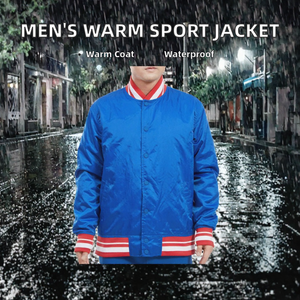Chaqueta Varsity Azul Satinado para Hombre, Chaqueta de Béisbol con Cuello Alto, Logotipo Personalizado, Ropa Exterior Informal de Invierno - Product Image 2