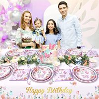 Ensemble de vaisselle pour fête d'anniversaire sur le thème des papillons, assiettes en papier, serviettes, gobelets, nappe, fournitures de table