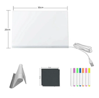 Tableau effaçable à sec en acrylique transparent avec LED blanches, support de bureau, décoration intérieure, notes réinscriptibles, pour bureau, commerce de détail