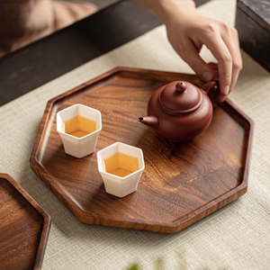 Ensemble d'assiettes octogonales en bois d'acacia, plateaux en bois de qualité supérieure, adaptés aux aliments, pour les collations, les desserts, la décoration de la maison - Product Image 2