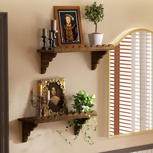 Estante de Pared de Madera Maciza de 17 Pulgadas, Estante Flotante de 2 Niveles, Soportes de Madera, Fácil Instalación, Diseño Rústico para Sala de Estar - Product Image 2