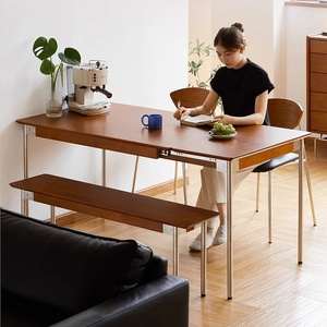 Nouvelle Arrivée <span class=keywords><strong>Table</strong></span> à Manger Télescopique Rectangulaire en Bois Massif Style Japonais, Extensible <span class=keywords><strong>et</strong></span> Pliante, avec Plateau en Pierre Usagée, pour Toutes Saisons - Product Image 2