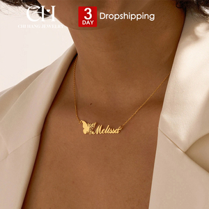 Collana con nome farfalla in acciaio inossidabile personalizzata moda donna con catena a maglie nuova gioielleria Dropshipping con ciondolo personalizzato - Product Image 1