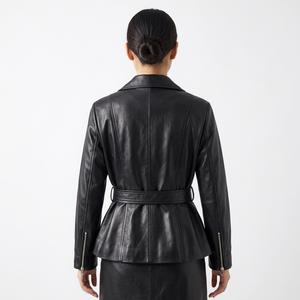 Chaqueta Blazer de Cuero Genuino para Mujer, con Cinturón, Cuello Camisero, Abrigo de Otoño - Product Image 4
