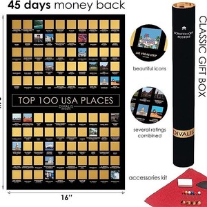 Top 100 Usa Places Scratch Off Travel <b>Poster</b> Black Frame Wall Decor Modern Design Rectangle Paper <b>Poster</b> - Product Image 5