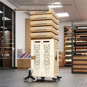 다기능 휴대용 접이식 PP 플라스틱 수납 박스 카트 바퀴 달린 캠핑 트롤리 등산용 바퀴 금속 막대 스탠딩형 - Product Image 2