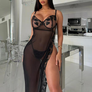 Vestido Sexy <span class=keywords><strong>de</strong></span> Encaje Calado para Mujer, Lencería Elegante Negra Transparente, Disfraces para Fiesta y Club, Traje Femenino Transparente - Product Image 5