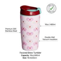 Vente en gros de tasses de voyage en acier inoxydable à imprimé floral de 12 oz (360 ml), tasse à café isolée sous vide avec couvercle en PP, commande en gros personnalisée OEM, 1000 pièces