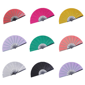 Éventail pliant en plastique peint, couleur unie, grand format, idéal pour le bricolage, best-seller, cadeau de danse et de kung-fu, avec paillettes - Product Image 2
