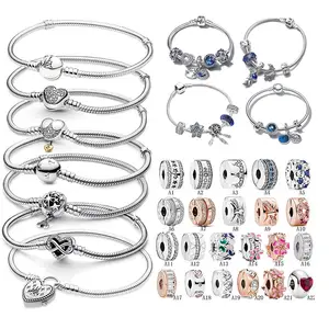 Factory wholesale fixed Pan dora stopper charm clip suppliers bracelet crystal sterling silver charms