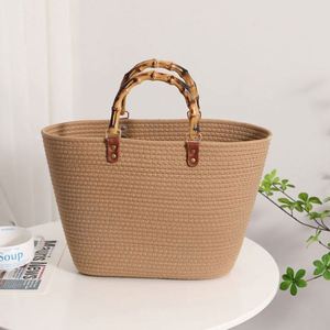 Sac de plage d'été rétro portable en paille tressée en coton rayé pour femme - Product Image 6