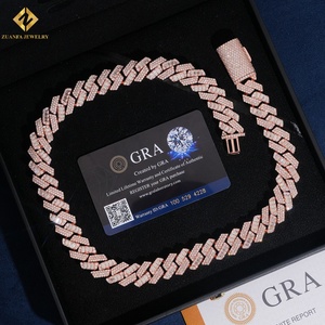 S925 Silver Rose Gold VVS Baguette Moissanite Cuban Link <b>Chain</b> 15mm <b>Iced</b> <b>Out</b> Hip Hop Necklace 3 Row Baguette & Round Cut Jewelry - Product Image 2
