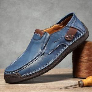 Zapatos Casuales de Cuero para Hombre, Estilo Slip-On, Planos, de Media Gestión, para Exteriores, Talla Grande, Mocasines Cosidos a Mano, Estilo Caminar - Product Image 1
