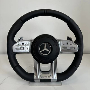 พวงมาลัยเมอร์เซเดสเบนซ์ทรง AMG ลายแดง หนังรูระบายอากาศ พร้อมแป้นเปลี่ยนเกียร์ ทรง <span class=keywords><strong>D</strong></span> ด้านล่างแบน สำหรับดัดแปลงอัพเกรด ใช้ได้กับรถส่วนใหญ่ - Product Image 1