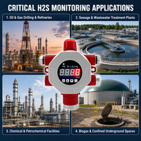 Detektor Alarm Gas Hidrogen Sulfida H2S Tetap dengan Layar Digital dan Lampu Merah, Monitor Keamanan Industri untuk Instalasi Pabrik