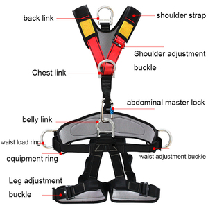 Cinto de Segurança de Corpo Inteiro em Poliéster com Cinco Pontos, Extensível e Destacável, Comprimento Ajustável, Gancho Duplo para Escalada e Trabalho - Product Image 2