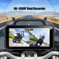 Étanche 6,25 Pouces Détection d'Angle Mort BSD Double Enregistreur 4K avec Mises à Jour OTA pour Moto Carplay Android Auto DVR Surveillance TPMS et Suivi GPS