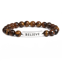 Pulsera de cuentas elástica de cristal, piedras preciosas semipreciosas naturales de 8mm, personalizadas, de acero inoxidable, Ojo de tigre