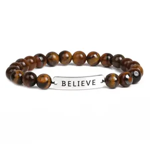 Natuurlijke 8Mm Prachtige Semi-Edelstenen Healing Crystal Stretch Kralen Armband Unisex Custom Rvs Tiger Eye