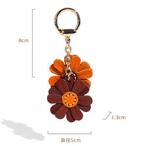 HR Genuine Leather Flower Decorative Keyring Durable Boho Accessories <b>Key</b> <b>Ring</b> Genuine Leather <b>Key</b> Chain with Flower for GIfts - Product Image 4
