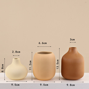European Style Striped Three Piece Set Ceramic Vase With Artistic Design for Dried <b>Flower</b> <b>Display</b> Home Decor - Product Image 5