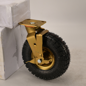 Ruedas giratorias de <span class=keywords><strong>metal</strong></span> de goma grandes con núcleo de hierro para terreno rugoso neumático Rueda giratoria de remolque industrial resistente en color dorado - Product Image 6