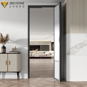 <span class=keywords><strong>Porte</strong></span> <span class=keywords><strong>coulissante</strong></span> sans <span class=keywords><strong>rail</strong></span> moderne - Cadre en aluminium avec verre trempé pour salles de bain, toilettes et espaces compacts - Product Image 4