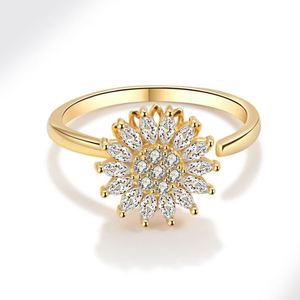 Anillo Giratorio Antiestrés de Cobre con Diseño de Girasol Brillante para Mujer, Joyería Ajustable - Product Image 4