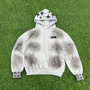 Sweat à capuche OEM pour hommes en éponge de haute qualité, sale et lavé, avec logo imprimé bouffant - Product Image 1