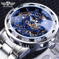 Montre mécanique Winner S1089 avec cadran creux, bracelet en acier étanche, montres automatiques lumineuses pour hommes