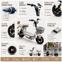 Smpllo Vélo Miniature Urbain Économique avec Moteur 400W, Vitesse Maximale 30km/h (3 Vitesses), Batterie au Lithium 48V 20A Amovible / Batterie au Plomb-Acide