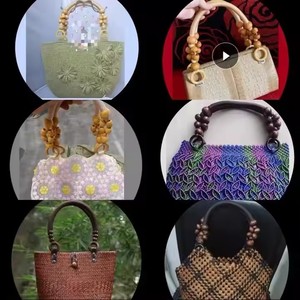 Poignées de sac perlées en bois, poignées de sac à main en corde de <span class=keywords><strong>nylon</strong></span>, poignées de sac de remplacement en forme de U pour la fabrication de sacs à bandoulière - Product Image 5