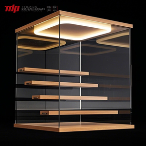 TERMEIN Vitrine en acrylique avec <span class=keywords><strong>cadre</strong></span> en bois et éclairage LED réglable de luxe pour figurines, modèles, trophées - Product Image 3